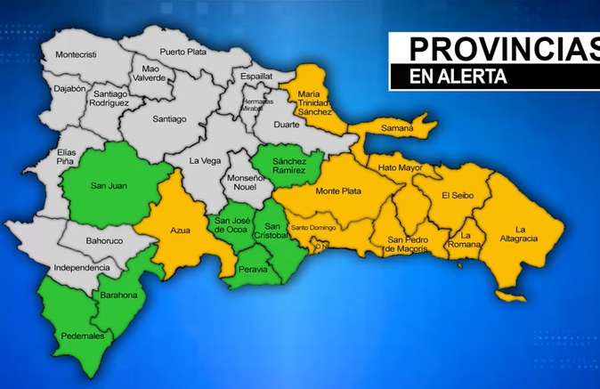  Indomet mantiene 10 provincias en alerta amarilla y 8 en verde