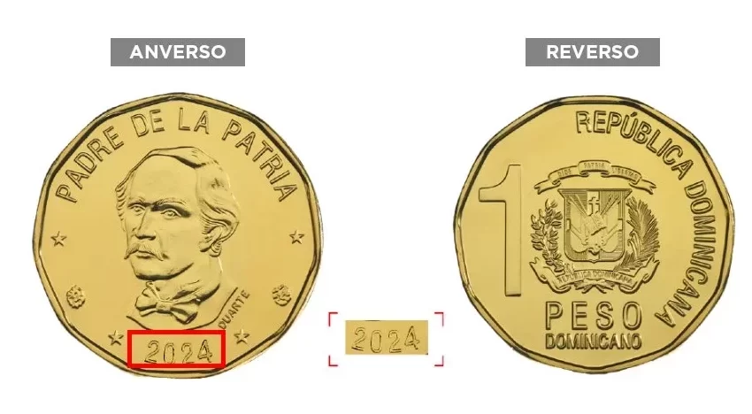  A partir del lunes circularán nuevas monedas de RD$1.00 correspondientes al año 2024