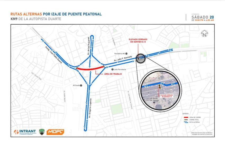  MOPC anuncia cierre nocturno de carriles en Autopista Duarte