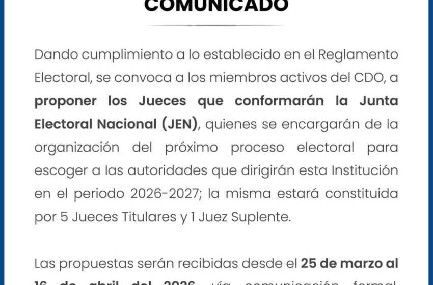  Colegio de Odontólogos convoca a proponer jueces para la Junta Electoral Nacional