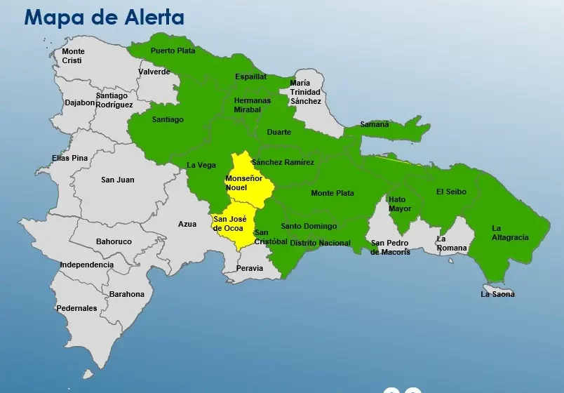  San José de Ocoa y Monseñor Nouel en alerta amarilla por vaguada