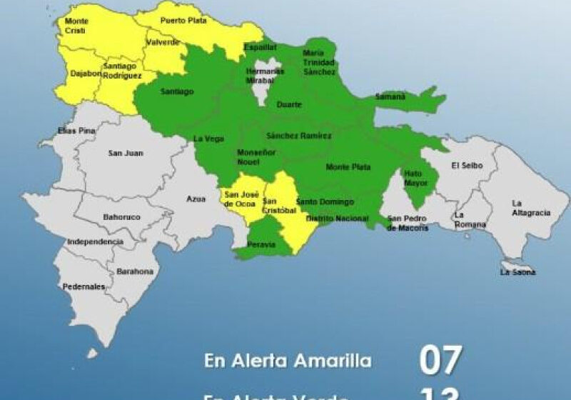  Siete provincias en alerta amarilla y 13 en verde por vaguada sobre RD