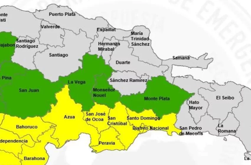  COE extiende las alertas por lluvias: 9 provincias y el Distrito Nacional en amarilla y 6 en verde