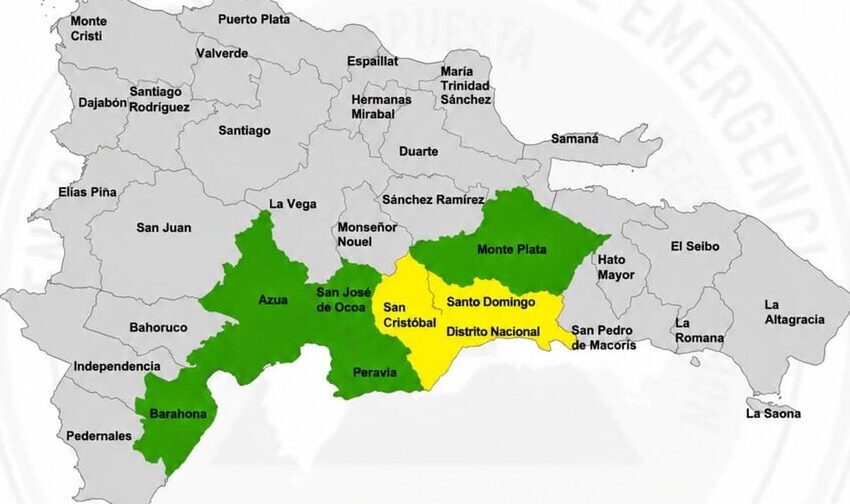  El COE pone en alerta amarilla al Gran Santo Domingo y San Cristóbal ante posibles inundaciones